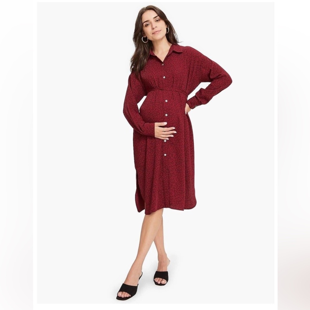 HATCH Collection Maternity Kaia Red Shirtdress, Size 1 (Small)